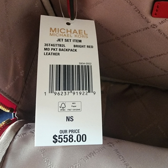 $558! NWT Michael Kors Red Leather Backpack - Picture 7 of 7